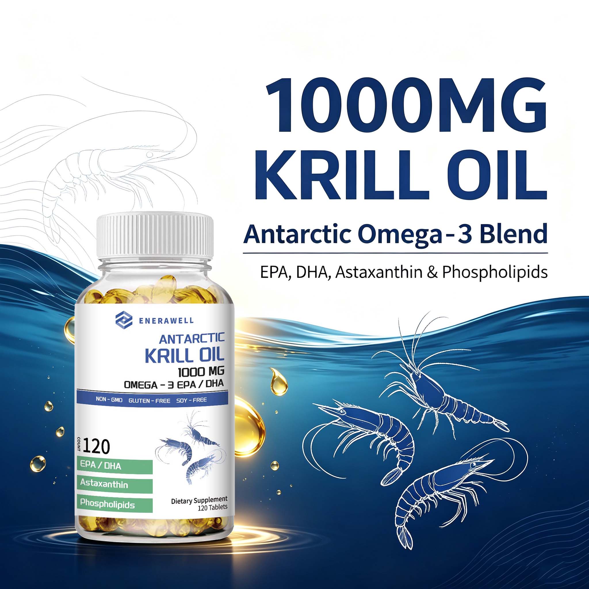 Krill Oil Supplement - Antarctic Krill Oil 1000 mg Capsules